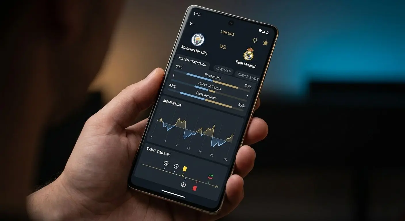 Pantalla de apuestas deportivas en vivo en Android