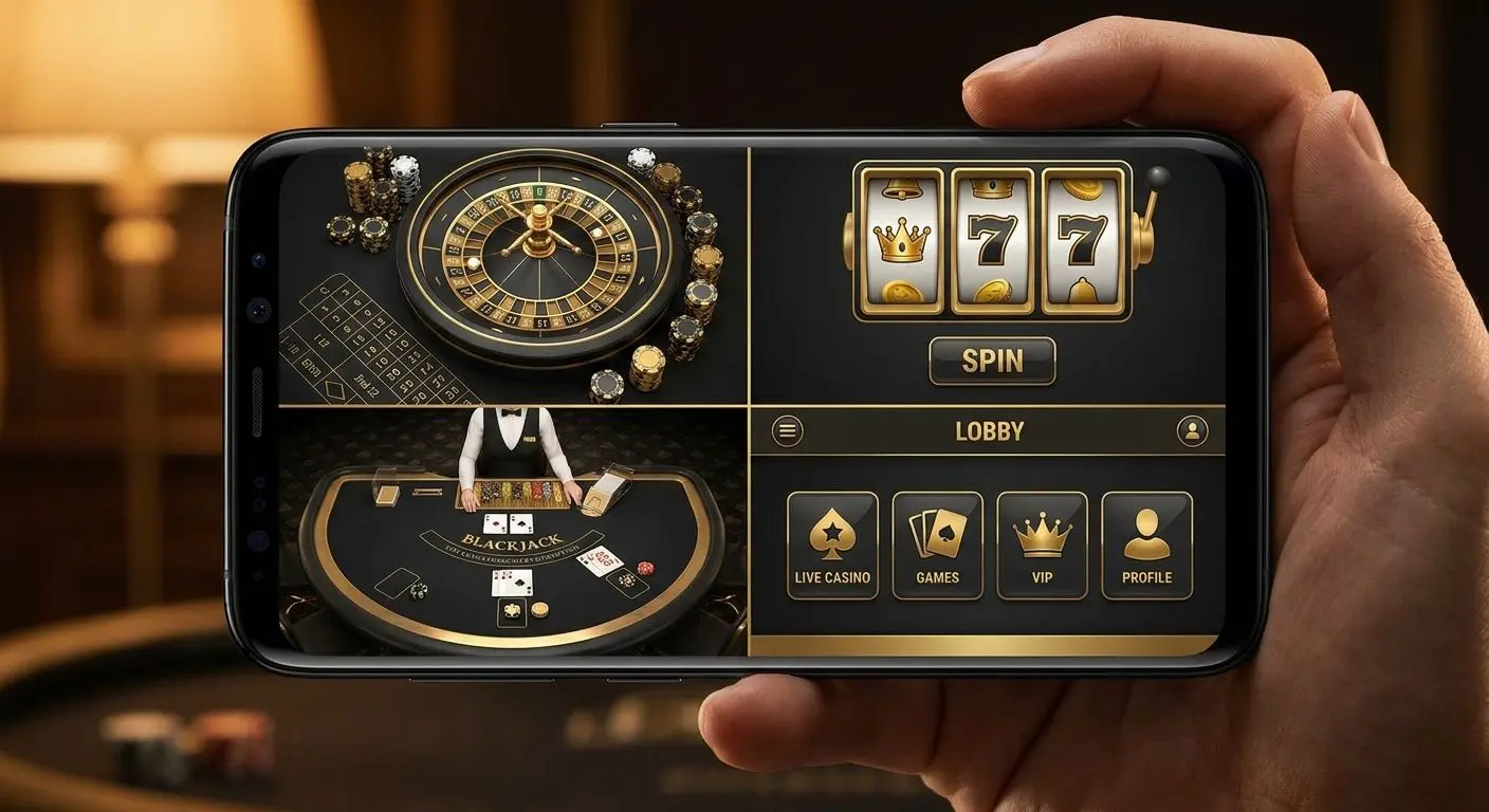 Collage de juegos de casino en la app Android