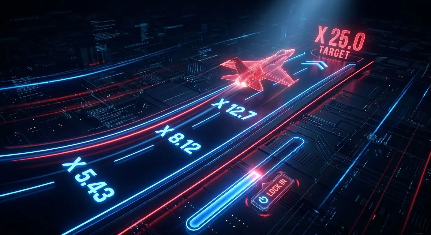Avión despegando en un juego tipo crash con multiplicador en aumento