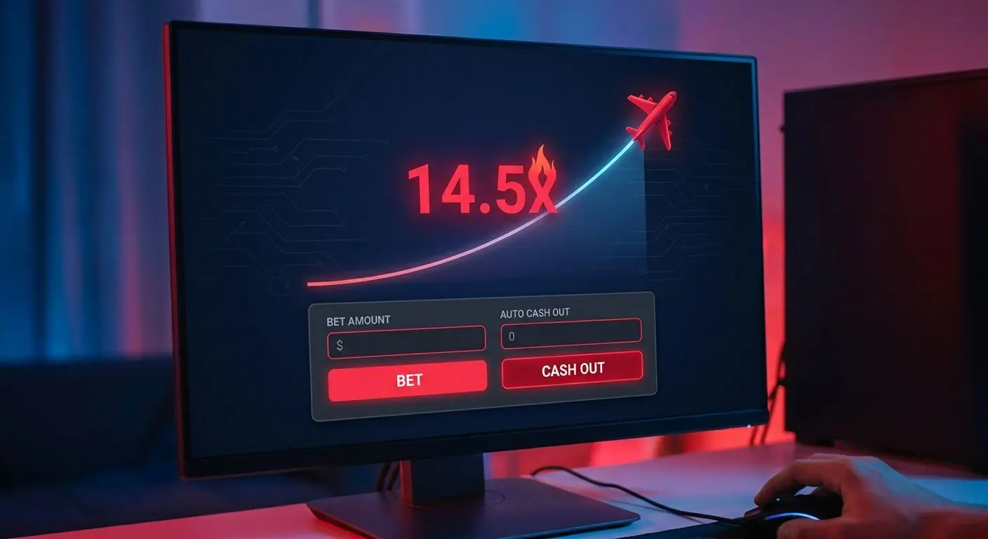 Interfaz del juego tipo Aviator con avión y multiplicador creciente