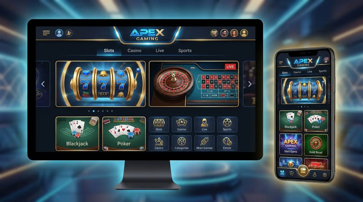 Lobby general de juegos online Vista general del lobby con slots, ruleta y juegos de cartas