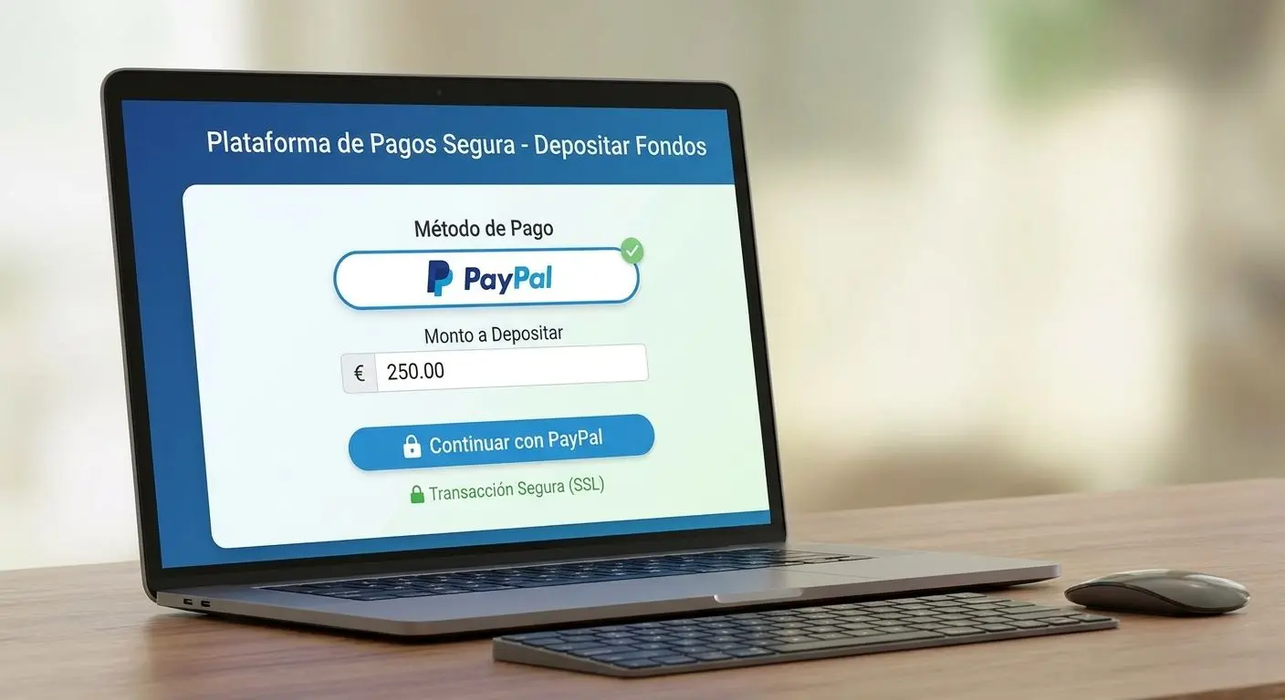 Interfaz ficticia de depósito con PayPal en una plataforma tipo Bwin