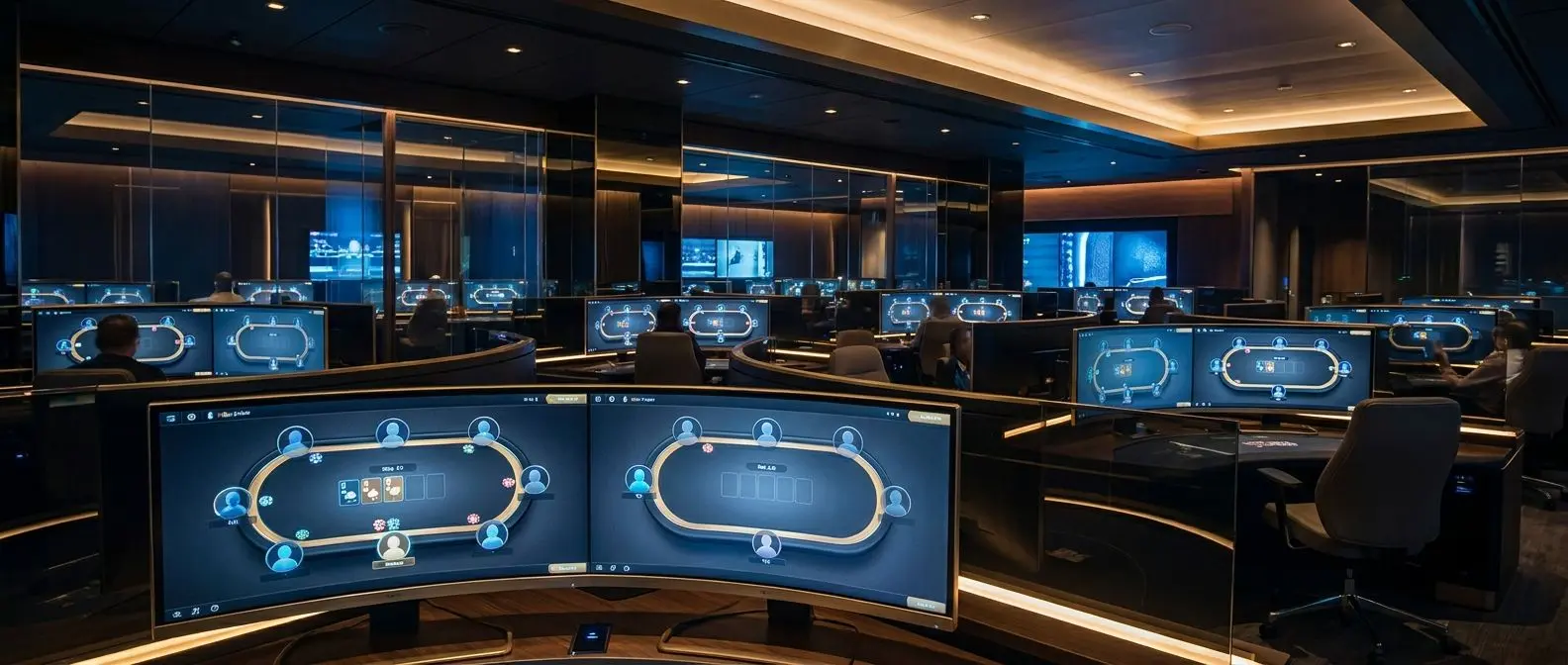 Visual de varias mesas de poker online en una plataforma moderna
