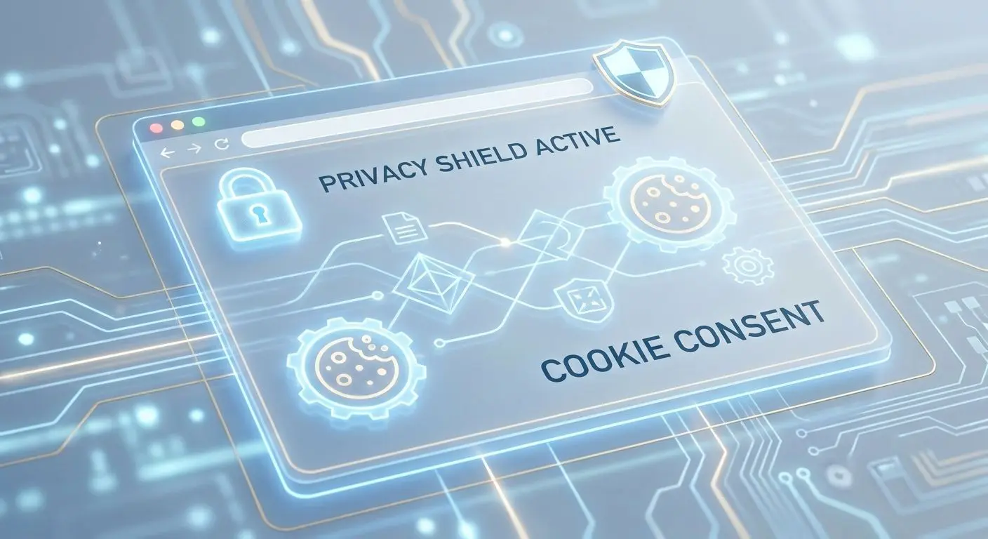 Ilustración de cookies y datos con navegador y candado