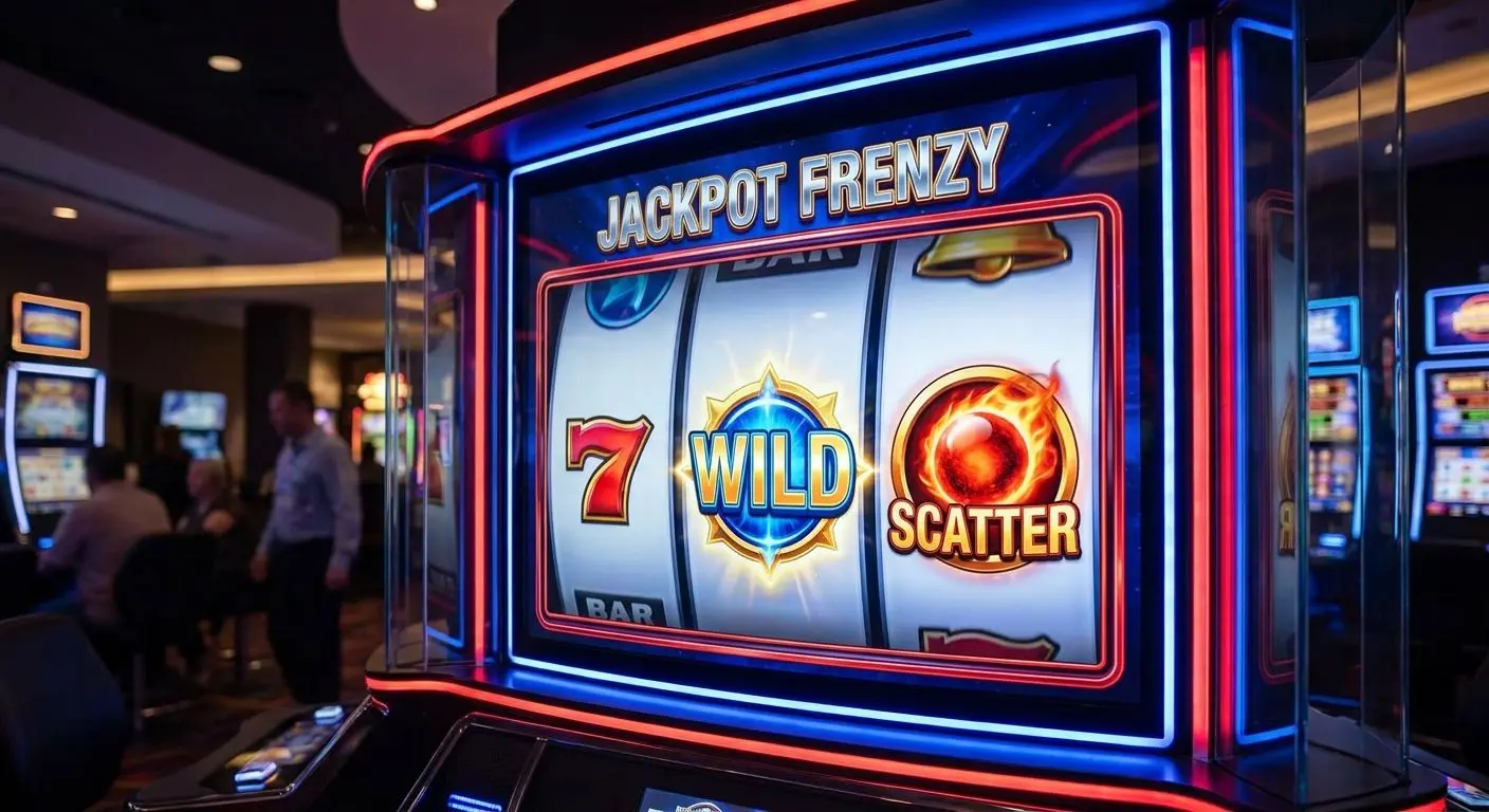 Interfaz de tragamonedas online con símbolos wild y scatter