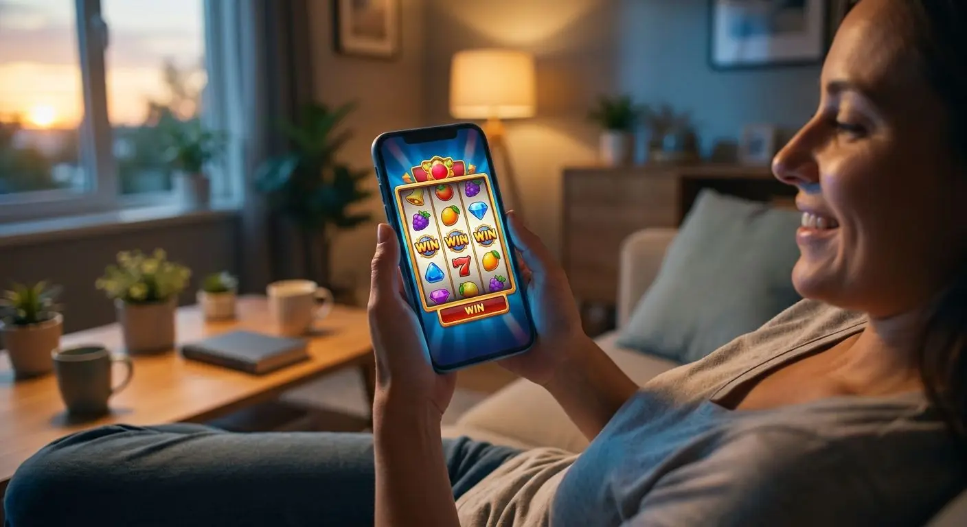 Usuario utilizando una tragamonedas online en smartphone