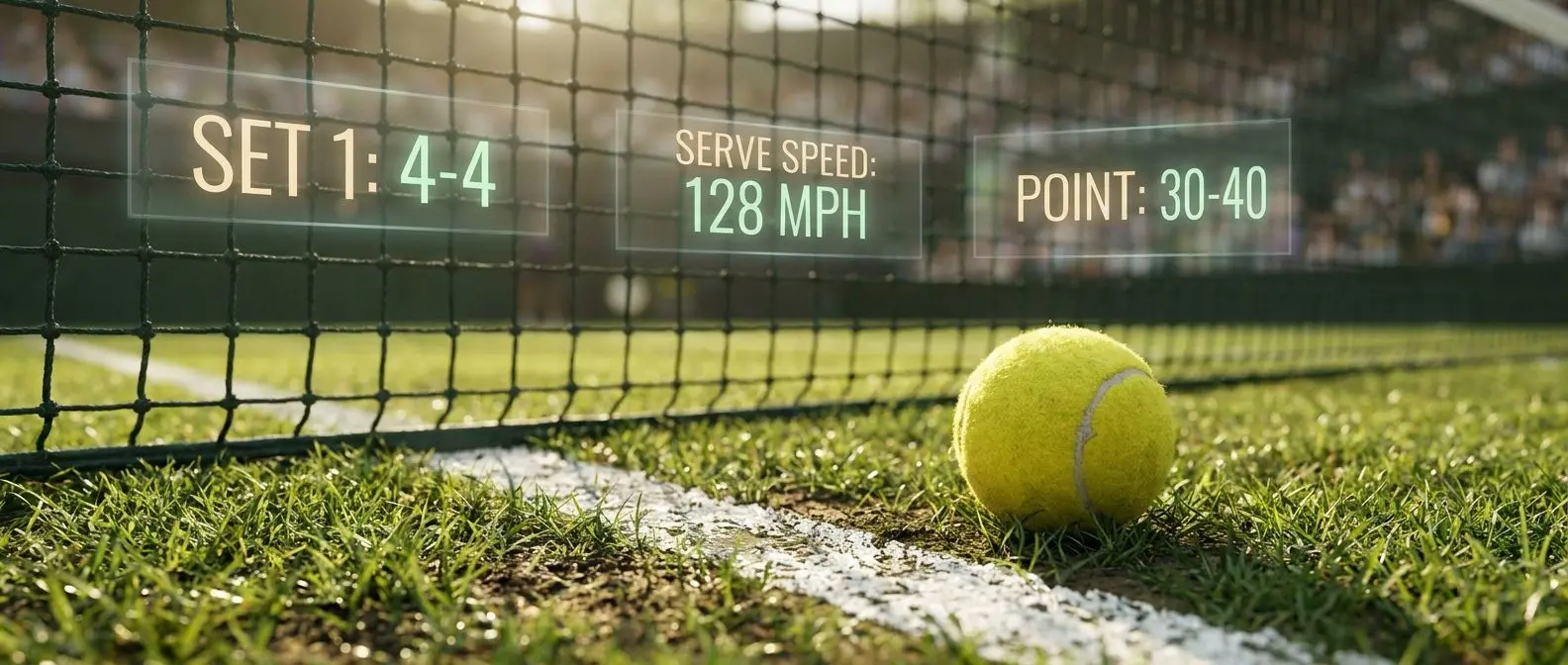Escena inspirada en Wimbledon con césped, red y pelota